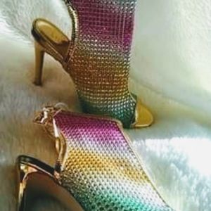 Multi color bling mesh heels
